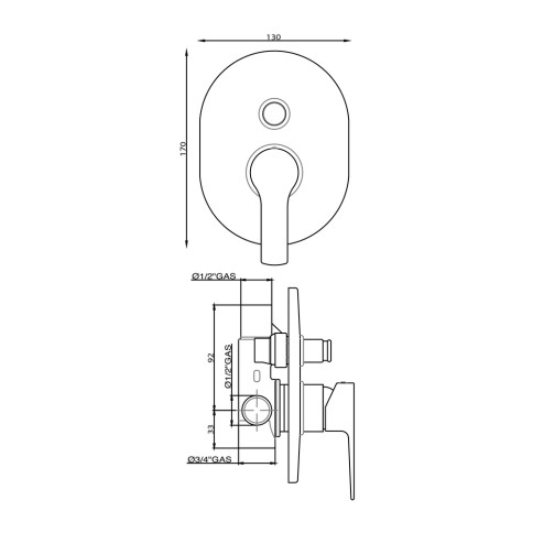 Miscelatore incasso vasca/doccia khuga diam 35mm con deviatore automatico