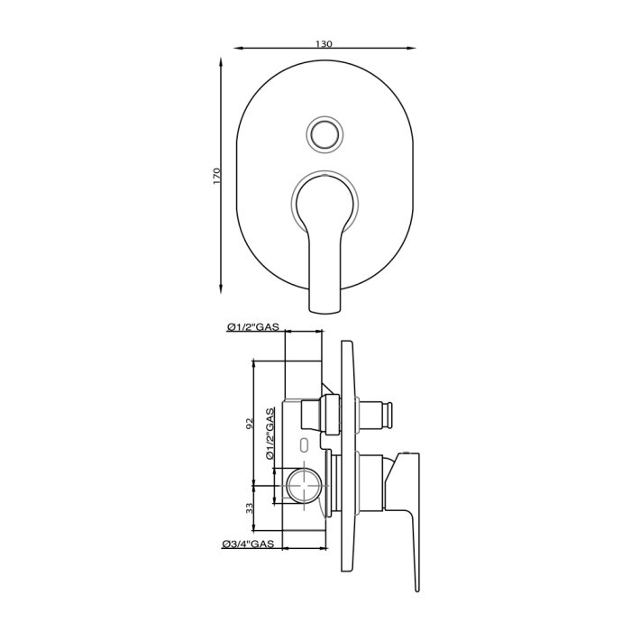 Miscelatore incasso vasca/doccia khuga diam 35mm con deviatore automatico