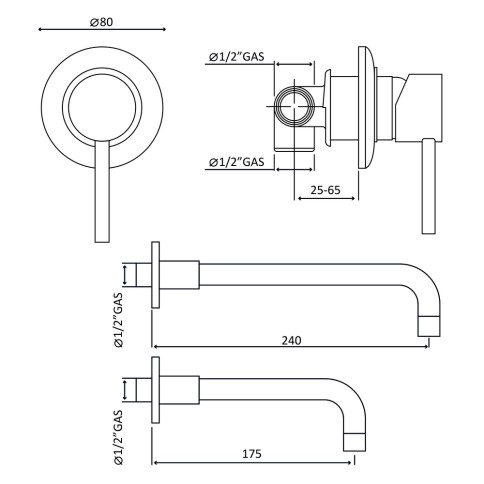 Miscelatore rubinetto lavabo incasso bocca 240 mm joy gaboli