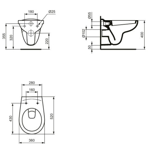 SANITARI SOSPESI BIANCO LUCIDO EUROVIT IDEAL STANDARD