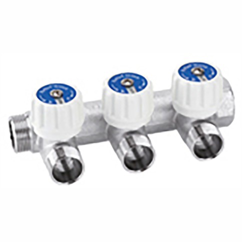 Collettore in ottone nichelato con rubinetto 3/4x3 vie arteclima