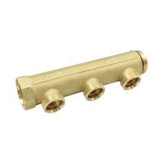 Collettore in ottone giallo con filettatura fasata 1.1/4x3 vie tiemme