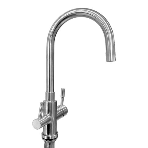 Miscelatore rubinetto per lavello cucina con bocca alta tra vie in acciaio inox