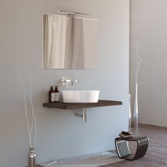 Mensolone bagno legno massello noce scuro 100 cm con lavabo. specchio e lampada