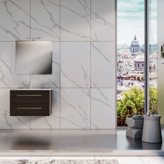 Mobile bagno sospeso wenge' 70 cm con lavabo specchio e lampada