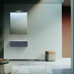 Mobile bagno sospeso olmo scuro 80 cm con lavabo. specchio e lampada