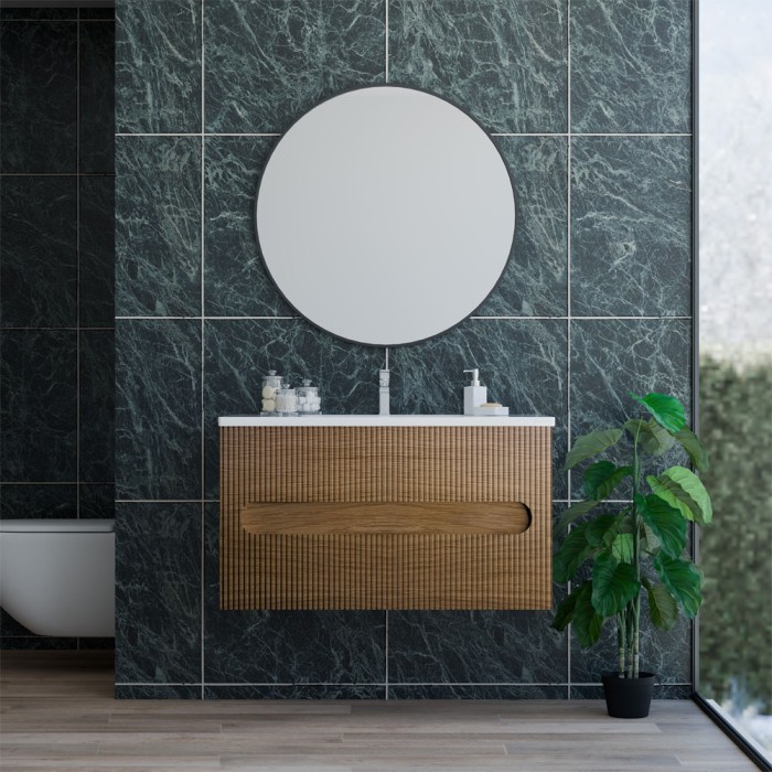 Base sospesa 2 cassetti senza lavabo lavinia 90 cm wotan oak cannettato