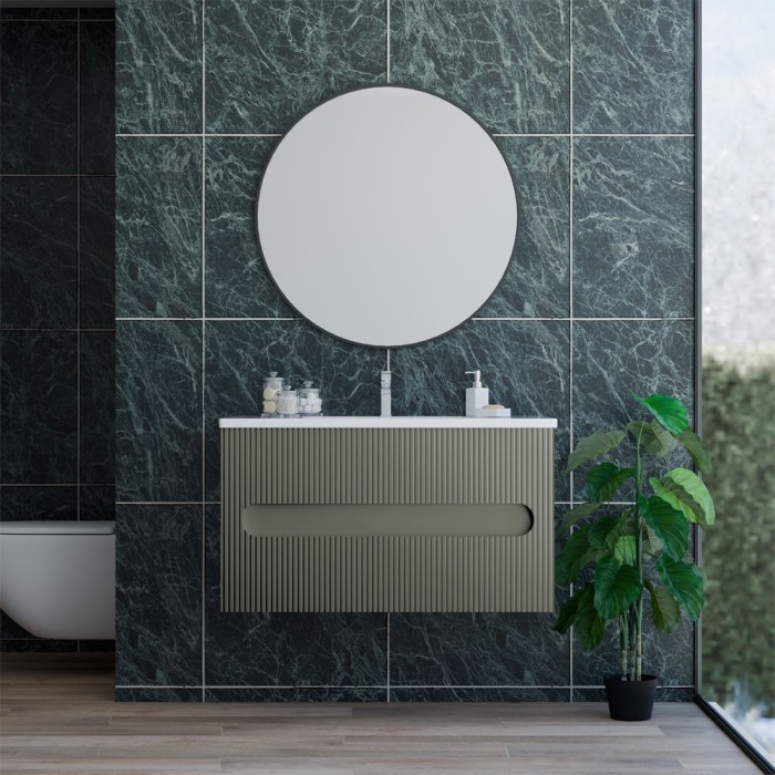Base sospesa 2 cassetti senza lavabo lavinia 90 cm verde muschio cannettato
