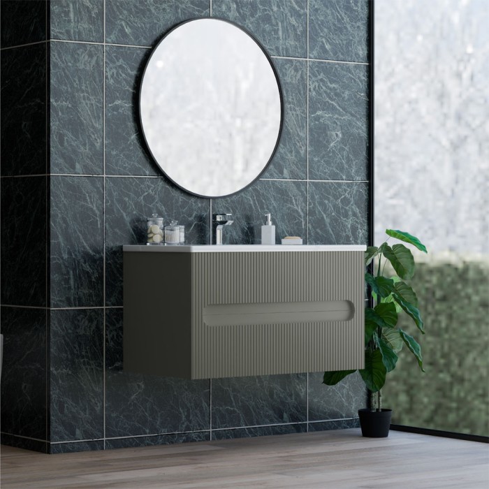 Base sospesa 2 cassetti senza lavabo lavinia 80 cm verde muschio cannettato