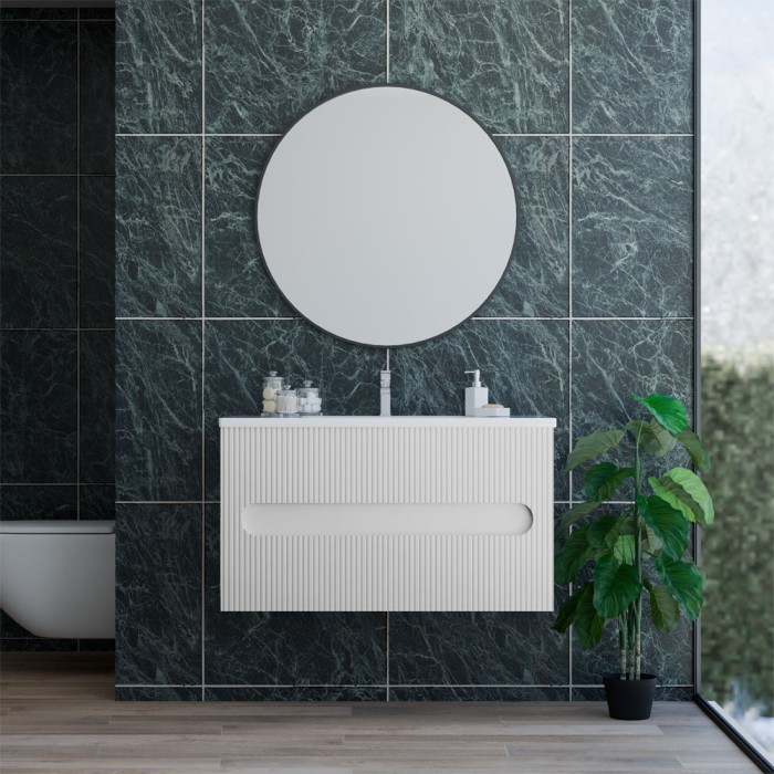 Base sospesa 2 cassetti senza lavabo lavinia 90 cm bianco opaco cannettato