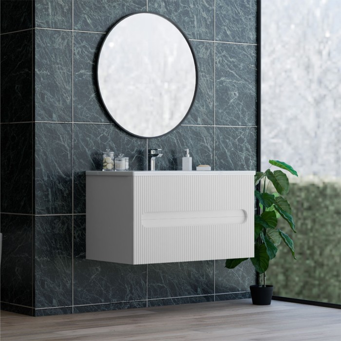 Base sospesa 2 cassetti senza lavabo lavinia 80 cm bianco opaco cannettato