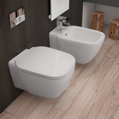 Sanitari sospesi bianco lucido con sedile one rak ceramics