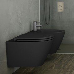 Sanitari sospesi nero opaco con sedile feeling rak ceramics