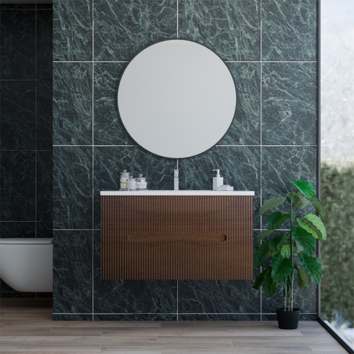 Base sospesa 2 cassetti senza lavabo lavinia 90 cm noce cordesco cannettato