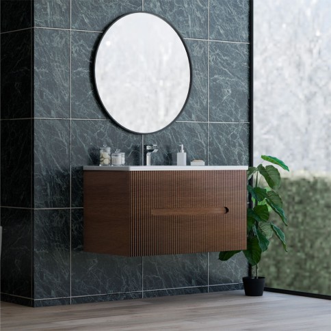 Base sospesa 2 cassetti senza lavabo lavinia 90 cm noce cordesco cannettato