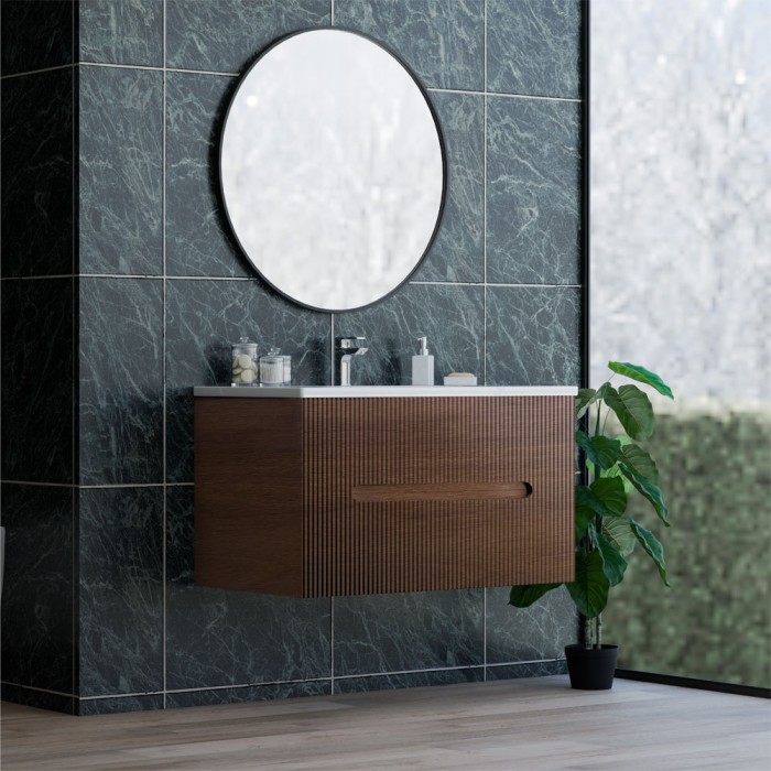 Base sospesa 2 cassetti senza lavabo lavinia 90 cm noce cordesco cannettato