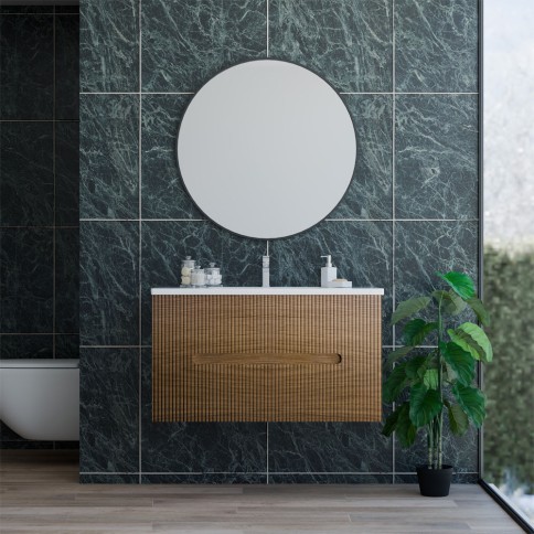 Base sospesa 2 cassetti senza lavabo lavinia 90 cm wotan oak cannettato