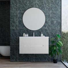 Base sospesa 2 cassetti senza lavabo lavinia 90 cm bianco opaco cannettato