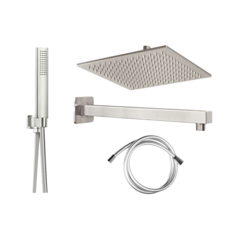Set doccia con soffione quadro 25 cm acciaio inox spazzolato seven metaform