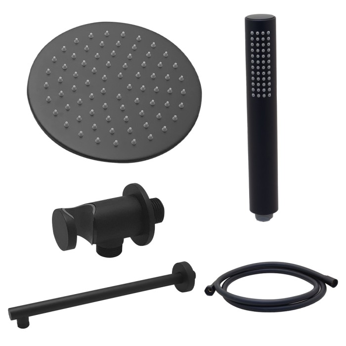 Set doccia con soffione tondo 25 cm nero opaco