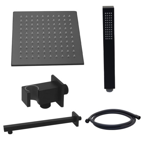 Set doccia con soffione quadro 20 cm nero opaco