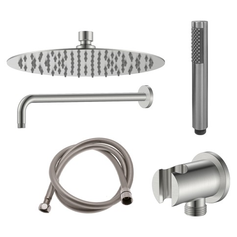 Set doccia con soffione tondo 20 cm acciaio inox spazzolato