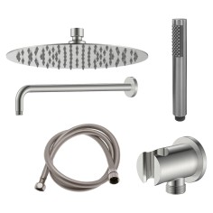 Set doccia con soffione tondo 20 cm acciaio inox spazzolato