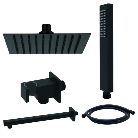 Set doccia con soffione quadro extraslim 25 cm nero opaco