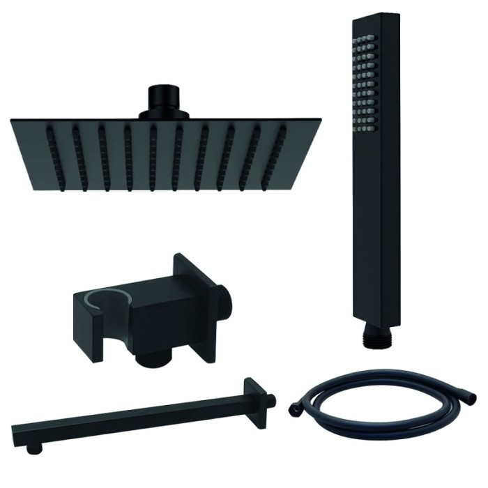 Set doccia con soffione quadro extraslim 25 cm nero opaco