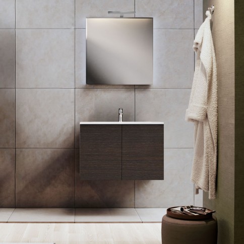 Mobile bagno sospeso con colonna wenge 70 cm con lavabo. specchio e lampada