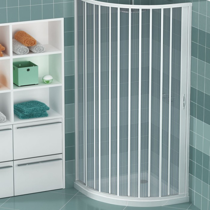 Box doccia semicircolare a soffietto riducibile 90 cm. anta ad apertura laterale in acrilico lama