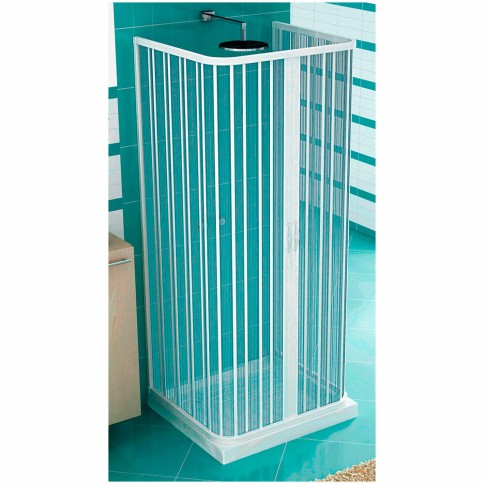 Box doccia tre lati a soffietto riducibile 90x90x90 cm. ante ad apertura centrale in acrilico silo