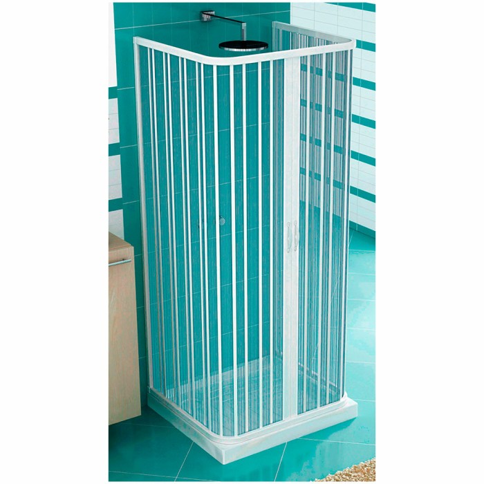 Box doccia tre lati a soffietto riducibile 90x90x90 cm. ante ad apertura centrale in acrilico silo