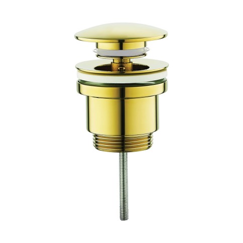 Piletta in ottone oro lucido con tappo click-clack tondo mixtech perr lavabi con e senza troppo pieno