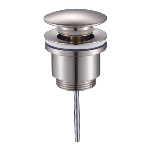 Piletta in ottone nikel spazzolato con tappo click-clack tondo mixtech perr lavabi con e senza troppo pieno