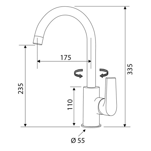 Miscelatore lavello monoforo bocca alta leva laterale linea artic