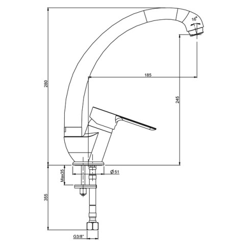 Miscelatore lavello monoforo bocca alta p3 paini