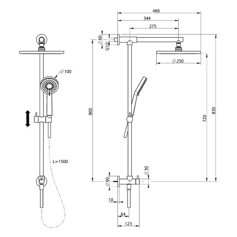 Colonna doccia tratto huber con attacco acqua superiore