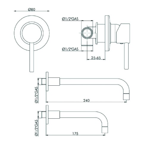 Miscelatore rubinetto lavabo incasso bocca 175 mm joy gaboli