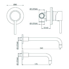 Miscelatore rubinetto lavabo incasso bocca 175 mm joy gaboli