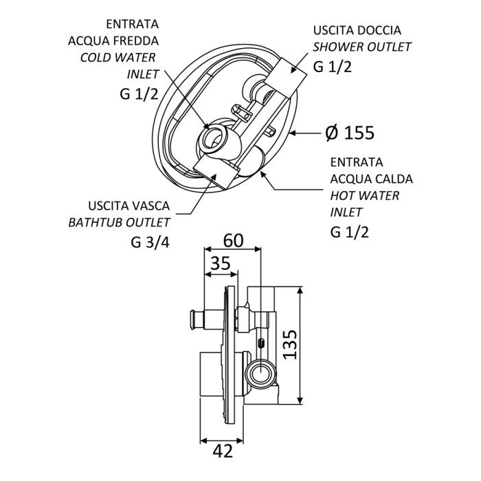 Miscelatore rubinetto incasso doccia con deviatore surf mariani